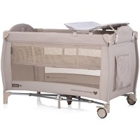 Patut pliabil Chipolino Bella Tiramisu cu doua nivele, intrare laterala cu fermoar, 2 roti cu frane, saltea de infasat, carusel muzical, geanta pentru transport, buzunar si organizator accesorii - 1