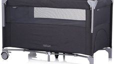 Patut pliabil Chipolino Relax Anthracite Linen cu sistem side-sleeping si geanta de transport
