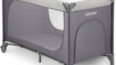 Patut pliabil cu un nivel pentru copii Ricokids,pliere compacta,usa de acces cu fermoar,roti cu frane,husa transport si saltea pliabila incluse Gri deschis