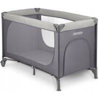 Patut pliabil cu un nivel pentru copii Ricokids,pliere compacta,usa de acces cu fermoar,roti cu frane,husa transport si saltea pliabila incluse Gri deschis - 1