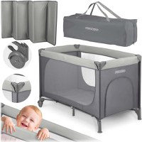 Patut pliabil cu un nivel pentru copii Ricokids,pliere compacta,usa de acces cu fermoar,roti cu frane,husa transport si saltea pliabila incluse Gri deschis - 8