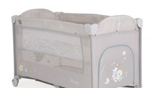 Patut pliabil de calatorie 2in1 Moni Sleepy New Grey 120x60cm cu 2 nivele,roti cu blocare,usa de acces cu fermoar,laterala cu plasa de ventilatie,pliabil compact,saltea pliabila,bara cu jucarii,saltea de infasat si geanta