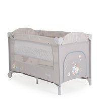 Patut pliabil de calatorie 2in1 Moni Sleepy New Grey 120x60cm cu 2 nivele,roti cu blocare,usa de acces cu fermoar,laterala cu plasa de ventilatie,pliabil compact,saltea pliabila,bara cu jucarii,saltea de infasat si geanta - 1
