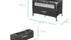 Patut pliabil Kidnort Livsmiljo Dark Grey, 3 in 1, cu 2 niveluri, laterala culisanta, plasa de ventilatie, saltea si geanta, 128 x 78.5 x 68 cm