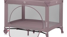 Patut pliabil, Lionelo, Laura, 102 x 74 cm, Cu doua nivele, Functie de tarc, Cu roti, Include salteluta si geanta de transport, Pereti din plasa, Deschidere laterala, Pana la 15 kg, 0 luni +, Roz