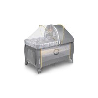 Patut pliant Lionelo Sven Plus Yellow Scandi cu doua nivele, cu arcada jucarii, masuta de infasat, vibratii, melodii  conform cu standardele europeane de securitate EN716 si EN12221 - 1