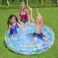 Piscina gonflabila Bestway 152x30 cm Deep Waters Albastru, 3 inele, Material PVC rezistent, Capacitate 282 litri, Pereti transparenti cu pestisori colorati - 1