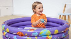 Piscina gonflabila pentru copii Bestway 102 x 25 cm cu 50 bile si 4 jucarii gonflabile incluse Mov