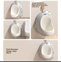 Pisoar pentru baieti Little Mom Grey Dino, cu vas colector detasabil, design ergonomic si suspendabil, dimensiune 30 x 26 cm - 7