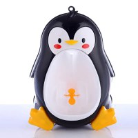 Pisoar pentru baieti Little Mom, sigur si rezistent, cu montare versatila prin ventuze de perete, sau agatare, dimensiune 26 x 37cm, Cute Penguin Black - 1