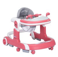 Premergator 2 in 1 pentru copii, Little Mom, pliabil, cu panou muzical detasabil, cu sezut reglabil in inaltime, cu 6 roti silentioase, sistem de franare, dimensiune 74 x 60 x 60 cm, Hello Pink - 11