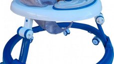 Premergator reglabil in 6 trepte de inaltime Novokids Happy Kitty Albastru, cu melodii, pliabil, greutate admisa 20 kg, roti silentioase