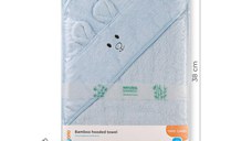 Prosop baie bambus cu gluga 100 x 100 cm Babyono albastru