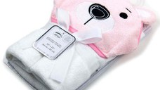 Prosop bebe cu gluga din bumbac ursulet roz