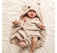 Prosop cu gluga BabySteps pentru bebelusi si copii din fibra de bambus S 85x90cm Teddy Grey - 1