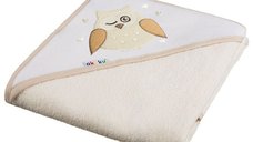 Prosop de baie cu gluga Akuku 80x80 cm din bumbac Bufnita bej