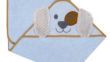 Prosop de baie cu gluga si urechi din bumbac 80x80 cm Blue Dog