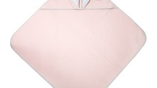 Prosop de baie din bumbac cu capison si urechiuse Floo for Baby Waffle Iepuras Roz