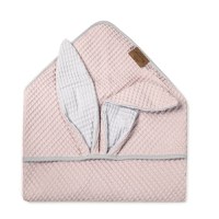Prosop de baie din bumbac cu capison si urechiuse Floo for Baby Waffle Iepuras Roz - 9