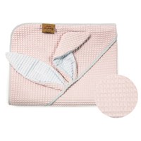 Prosop de baie din bumbac cu capison si urechiuse Floo for Baby Waffle Iepuras Roz - 2