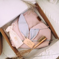 Prosop de baie din bumbac cu capison si urechiuse Floo for Baby Waffle Iepuras Roz - 5