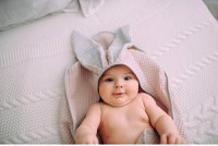 Prosop de baie din bumbac cu capison si urechiuse Floo for Baby Waffle Iepuras Roz - 6