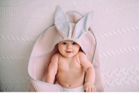 Prosop de baie din bumbac cu capison si urechiuse Floo for Baby Waffle Iepuras Roz - 7