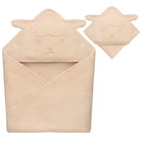 Prosop de baie Lionelo cu gluga din muselina 100 bumbac 80x80 cm bej deschis - 1