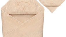 Prosop de baie Lionelo cu gluga din muselina 100 bumbac 80x80 cm bej deschis