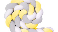 Protectie de pat impletita, MiniMini, Velvet Magic, Galben, Gri cu Alb, 200 cm