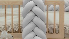 Protectie de pat impletita, MiniMini, Velvet Magic, Gri, 200 cm