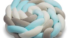 Protectie laterala impletita pentru patut cu umplutura antialergica Ricokids 2metri din plus AlbastruGri