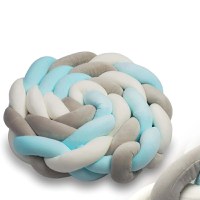 Protectie laterala impletita pentru patut cu umplutura antialergica Ricokids 2metri din plus AlbastruGri - 7