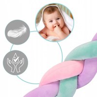 Protectie laterala impletita pentru patut Ricokids Trio RozMovTurcoaz 3metri,inaltime 11.5 cm, din plus cu umplutura antialergica - 1