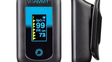Pulsoximetru Vitammy eSaturino negru masoara saturatia de oxigen din sange si pulsul, algoritm de toleranta la miscare, ecran OLED bicolor, 4 directii de afisare