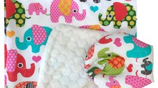Reductor Bebe Bed Nest cu paturica si pernuta antiplagiocefalie Elefantei roz