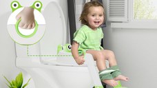 Reductor WC copii Little Mom Green Frog, pliabil, cu colac detasabil moale din PU, inaltime reglabila pe 5 nivele, manere ergonomice si protectie antistropire, compatibilitate universala, baza antiderapanta