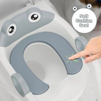 Reductor WC copii Little Mom Grey Frog, pliabil, cu colac detasabil moale din PU, inaltime reglabila pe 5 nivele, manere ergonomice si protectie antistropire, compatibilitate universala, baza antiderapanta - 2