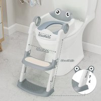 Reductor WC copii Little Mom Grey Frog, pliabil, cu colac detasabil moale din PU, inaltime reglabila pe 5 nivele, manere ergonomice si protectie antistropire, compatibilitate universala, baza antiderapanta - 4