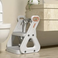 Reductor Wc copii pliabil Little Mom White, multifunctional, in structura triunghiulara, cu colac moale PU, inaltime ajustabila, prevazut cu manere, protectie antistropire, antiaderent, potrivit si toaletelor patrate - 6