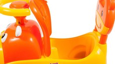 Ride-On copii fara pedale MalPlay Hipcio Walker Orange cu spatar inalt, compartiment de depozitare pozitionat sub scaun, claxon, recomandata copiilor de la 2 ani