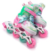 Role pentru copii, Meteor, cizma ajustabila pe 3 dimensiuni, roti cu LED, rulmenti ABEC-7, frana pe spate, masura S 30-33, Mermaid Pink - 5