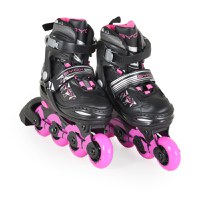 Role reglabile marime 34-37 pentru copii cu roti din PU,baza din aluminiu,inchidere cu sireturi,curea Velcro si catarama dubla Byox Dazzle Pink - 5