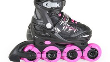 Role reglabile marime 34-37 pentru copii cu roti din PU,baza din aluminiu,inchidere cu sireturi,curea Velcro si catarama dubla Byox Dazzle Pink