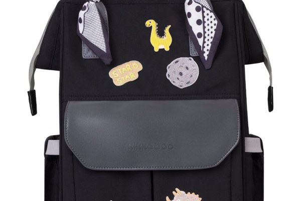 Rucsac multifunctional pentru mamici KikkaBoo Myla Black cu ecusoane detasabile si accesorii colorate, organizator pentru scutece si accesorii, buzunare laterale, curea reglabila,2 compartimente termoizolante pentru biberoane
