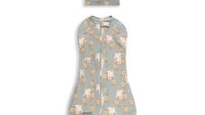 Saculet pentru Infasat cu Caciulita Second Step Animale de Epoca - Sky Blue
