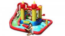 Saltea gonflabila Splash Funland cu tobogan, tun cu apa, spatiu de catarat, loc de joaca cu bile si darts