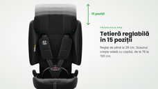 Scaun auto Buf Boof TravelFold Pro i-Size, negru, pliabil, ISOFIX si Top Tether, tetiera cu 15 pozitii, 9-36 kg, 76-150 cm