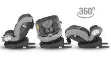 Scaun auto cu Isofix Coccolle Nyota Moonlit Grey 40-150 cm, i-Size, 4 pozitii inclinare, Rotire 360 cu o singura mana, Tetiera reglabila, Husa detasabila, Sistem antibasculare Top Tether, Pozitie somn, 0-12 ani