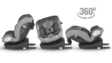 Scaun auto cu Isofix Coccolle Nyota Moonlit Grey 40-150 cm, i-Size, 4 pozitii inclinare, Rotire 360 cu o singura mana, Tetiera reglabila, Husa detasabila, Sistem antibasculare Top Tether, Pozitie somn, 0-12 ani